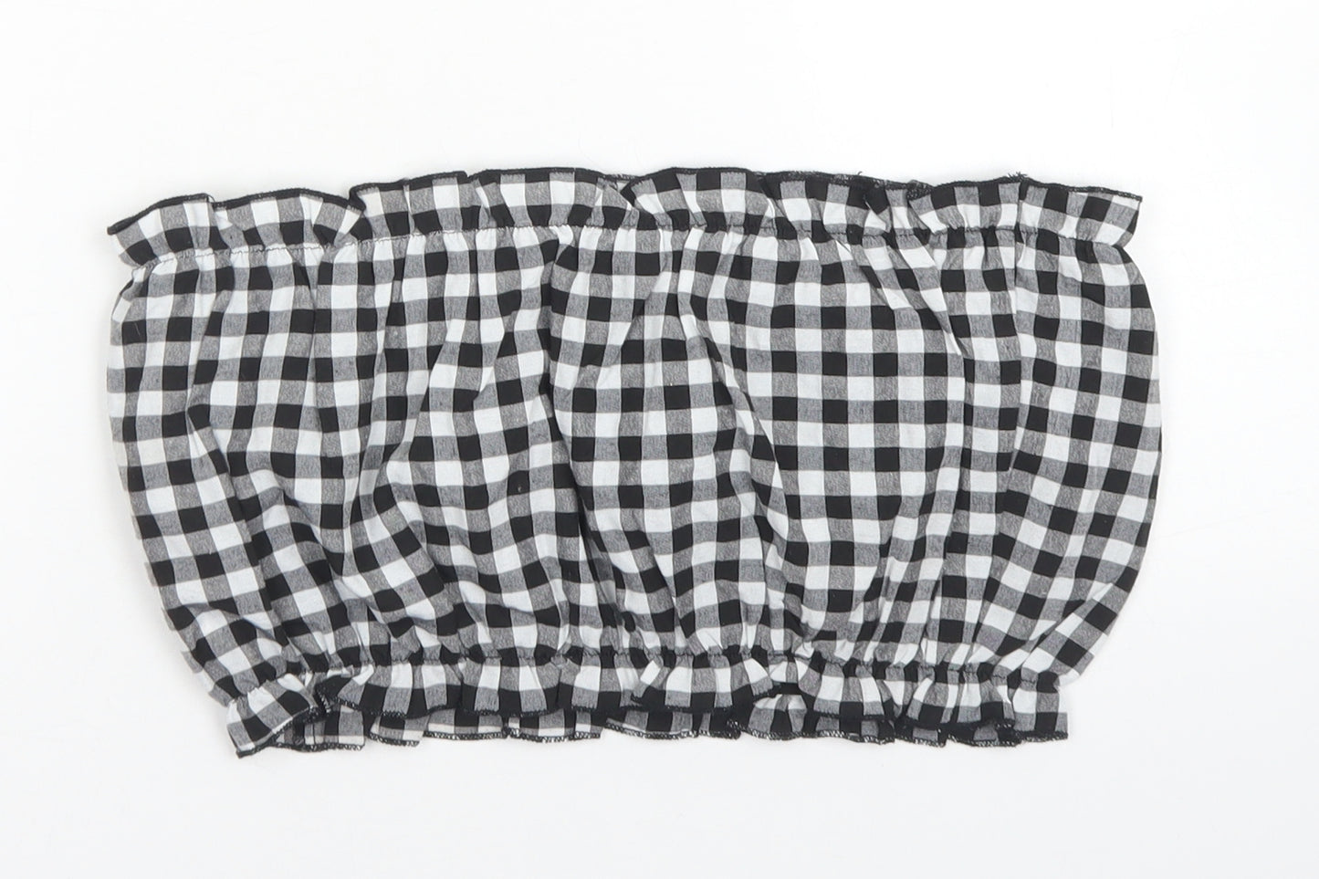 SheIn Womens Black Check Polyester Cropped Blouse Size L Off the Shoulder - Bandeau