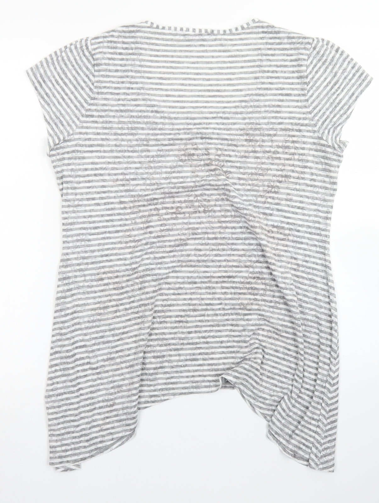 Per Una Womens Grey Striped Polyester Basic T-Shirt Size 14 Round Neck
