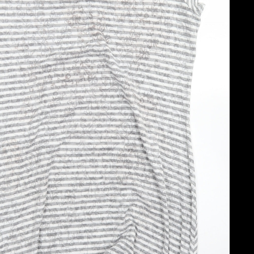 Per Una Womens Grey Striped Polyester Basic T-Shirt Size 14 Round Neck