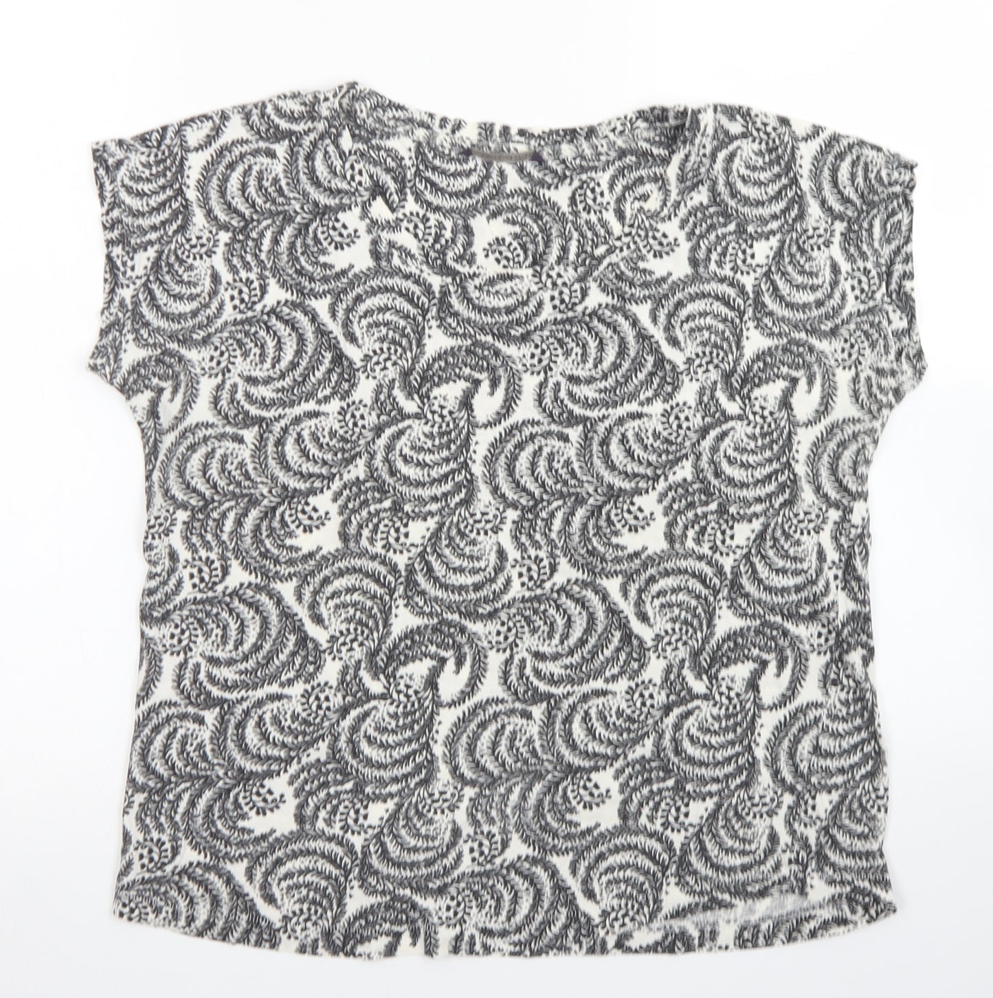 M&S Collection Womens Black Floral Cotton Basic T-Shirt Size 12 Round Neck