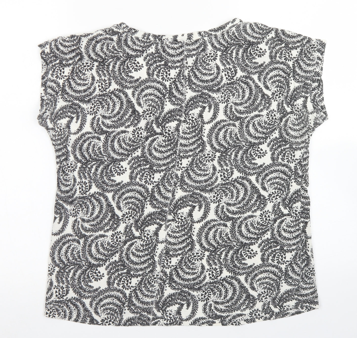 M&S Collection Womens Black Floral Cotton Basic T-Shirt Size 12 Round Neck