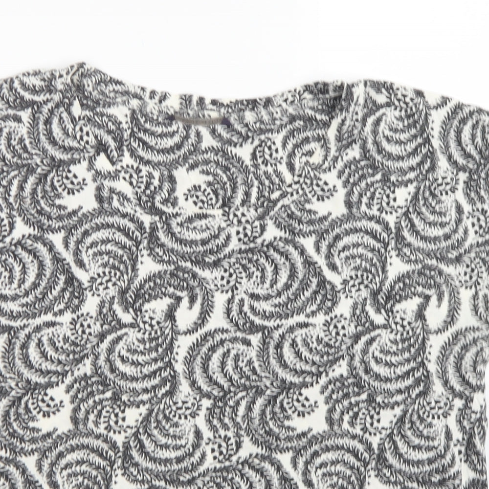 M&S Collection Womens Black Floral Cotton Basic T-Shirt Size 12 Round Neck