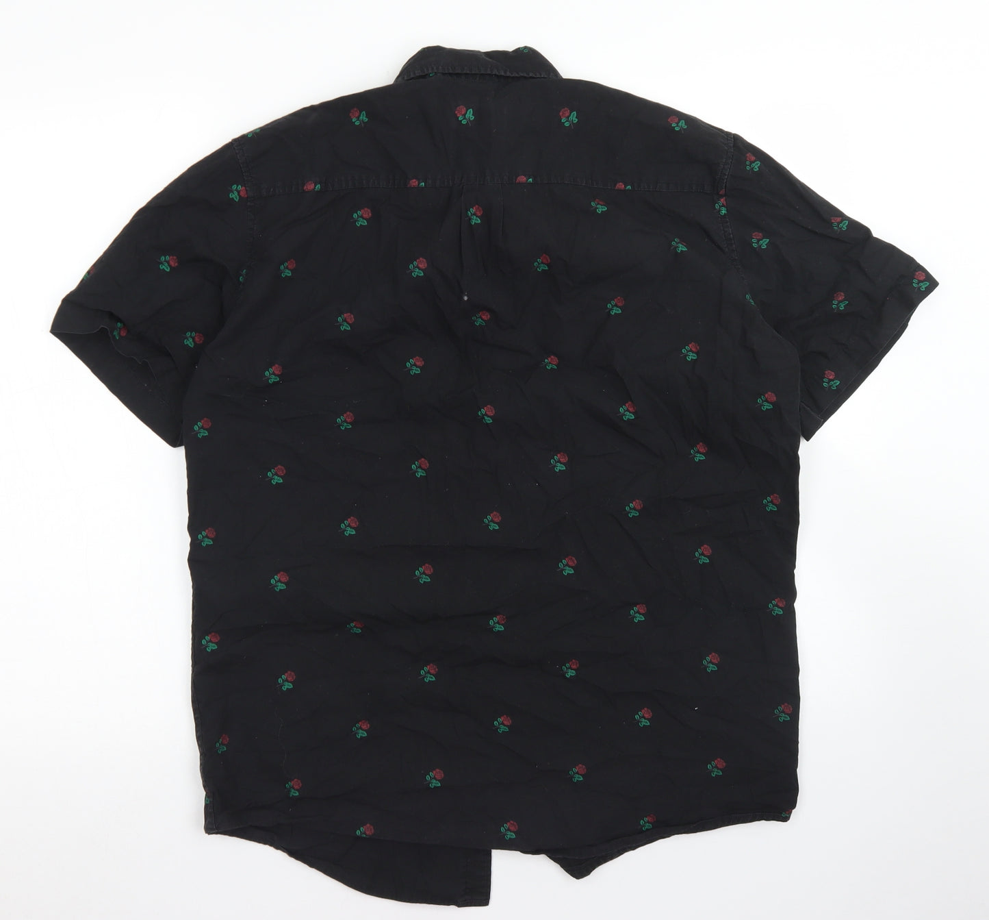 Moah Mens Black Floral Cotton  Button-Up Size L Collared Button