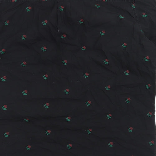 Moah Mens Black Floral Cotton  Button-Up Size L Collared Button