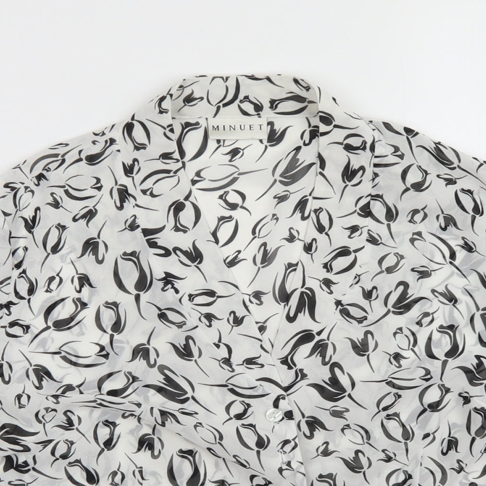 Minuet Womens White Floral Polyester Basic Button-Up Size 12 V-Neck