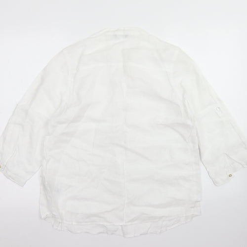 M&S Womens White  Linen Basic Blouse Size 12 Round Neck
