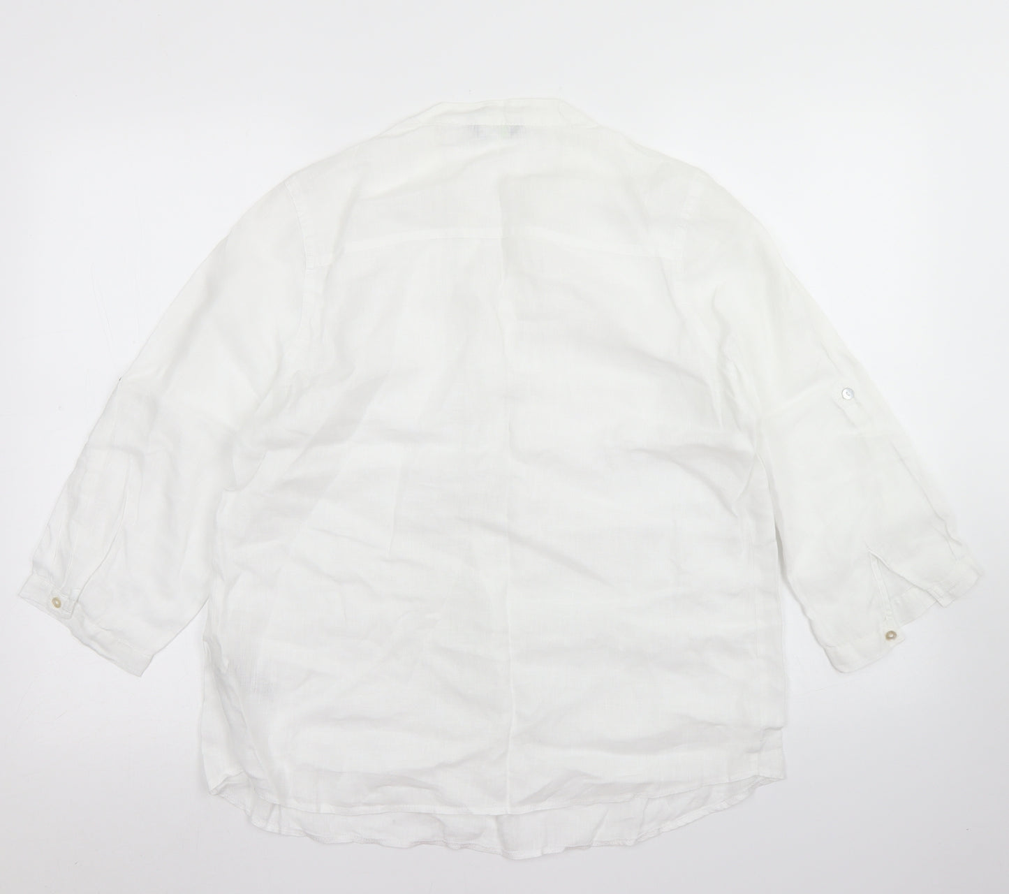 M&S Womens White  Linen Basic Blouse Size 12 Round Neck