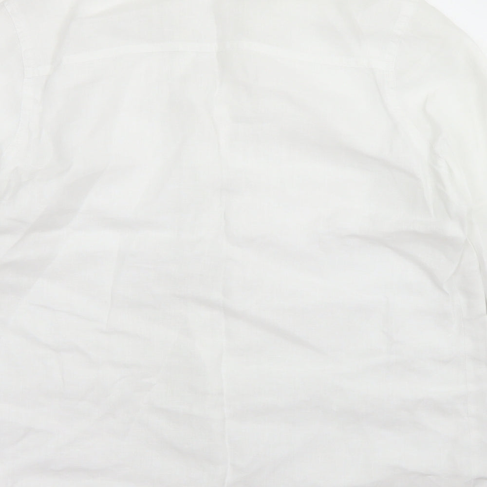 M&S Womens White  Linen Basic Blouse Size 12 Round Neck