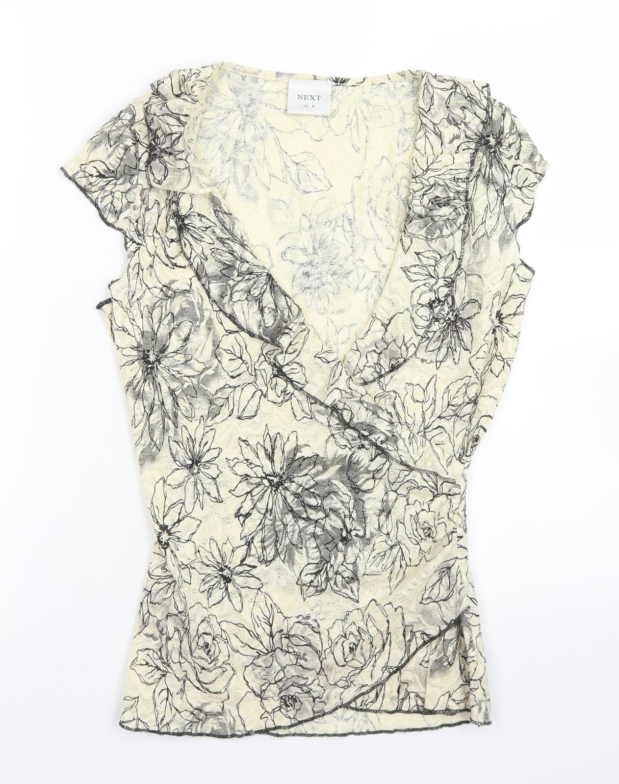 NEXT Womens Ivory Floral Nylon Wrap Blouse Size 8 V-Neck