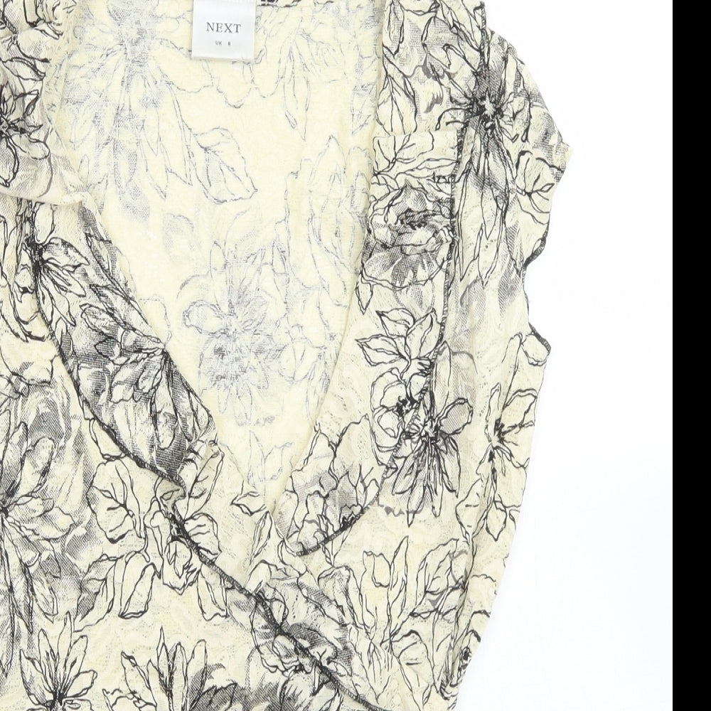 NEXT Womens Ivory Floral Nylon Wrap Blouse Size 8 V-Neck