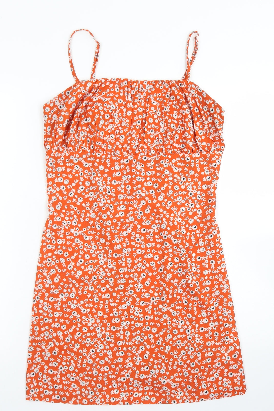 Missguided Womens Red Floral Polyester Slip Dress  Size 8  Square Neck Zip