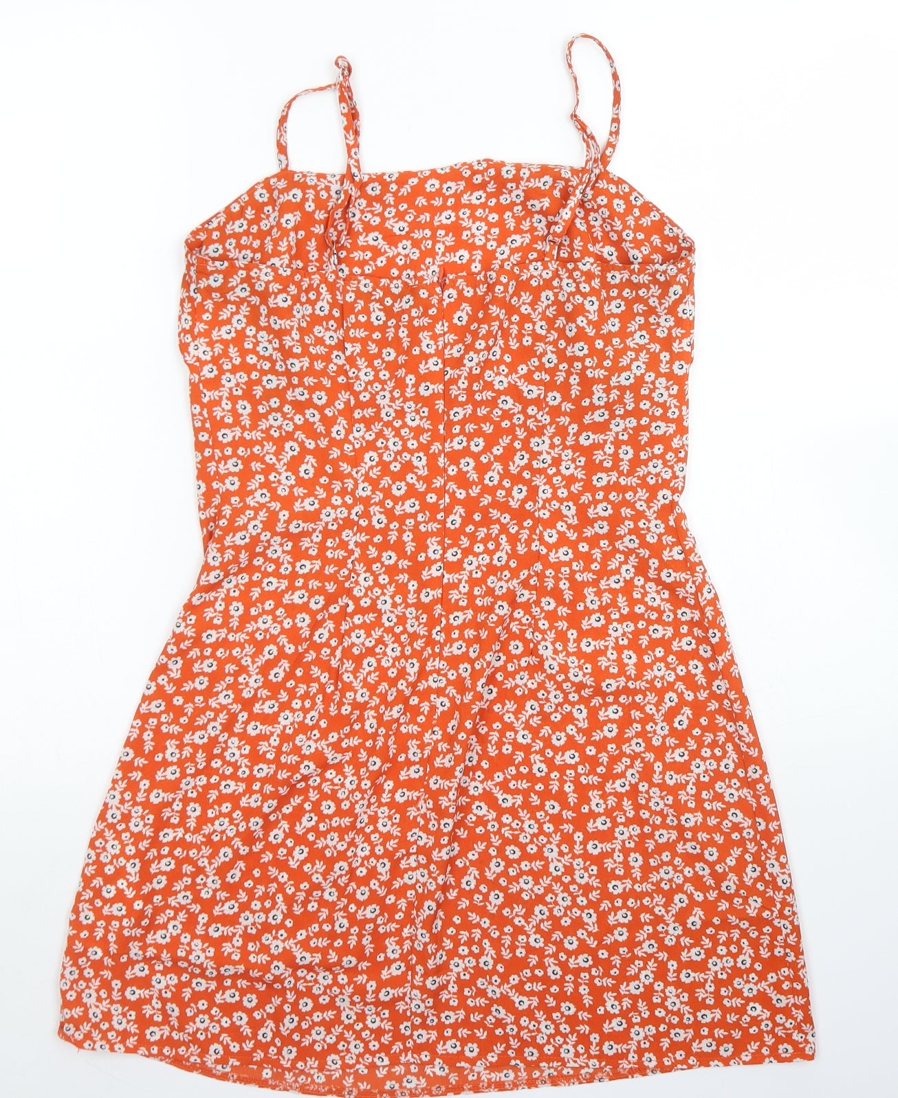 Missguided Womens Red Floral Polyester Slip Dress  Size 8  Square Neck Zip