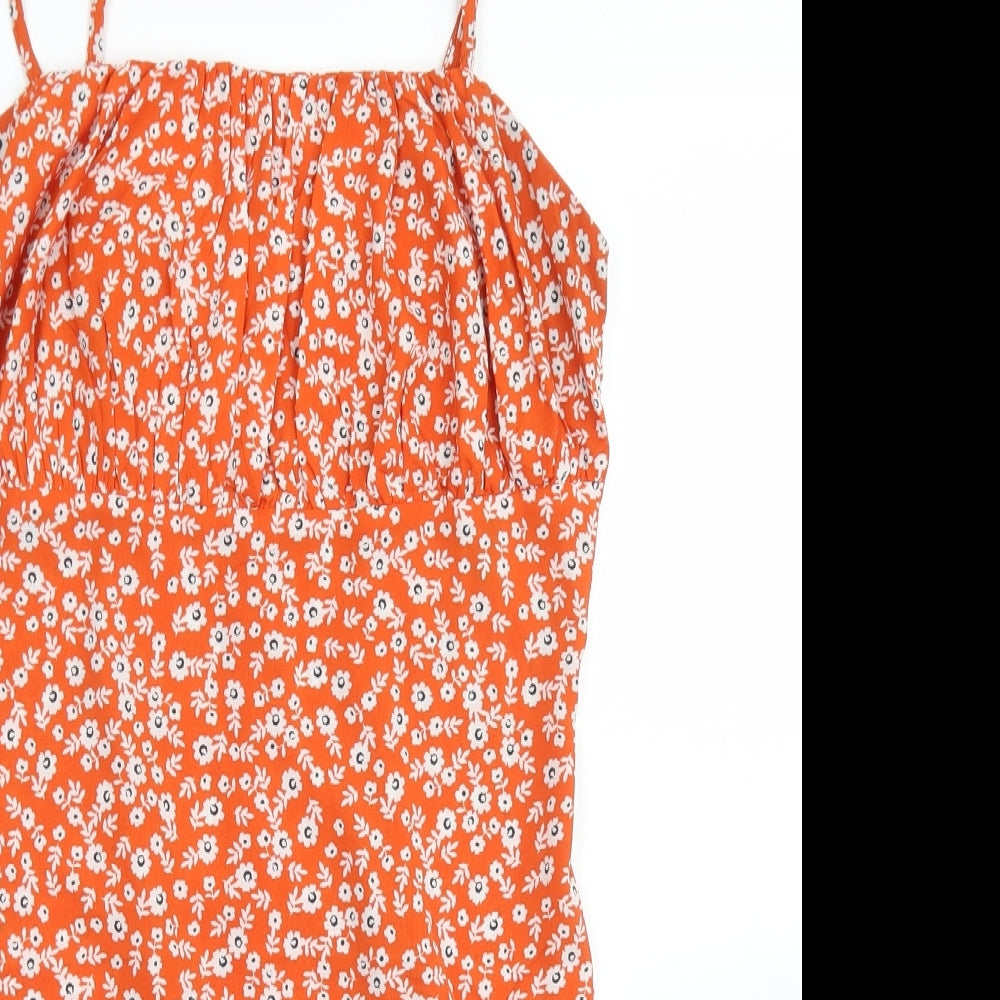 Missguided Womens Red Floral Polyester Slip Dress  Size 8  Square Neck Zip