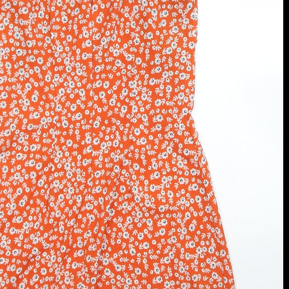 Missguided Womens Red Floral Polyester Slip Dress  Size 8  Square Neck Zip