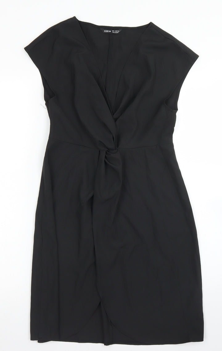 SheIn Womens Black Polyester Pencil Dress Size S V-Neck Zip