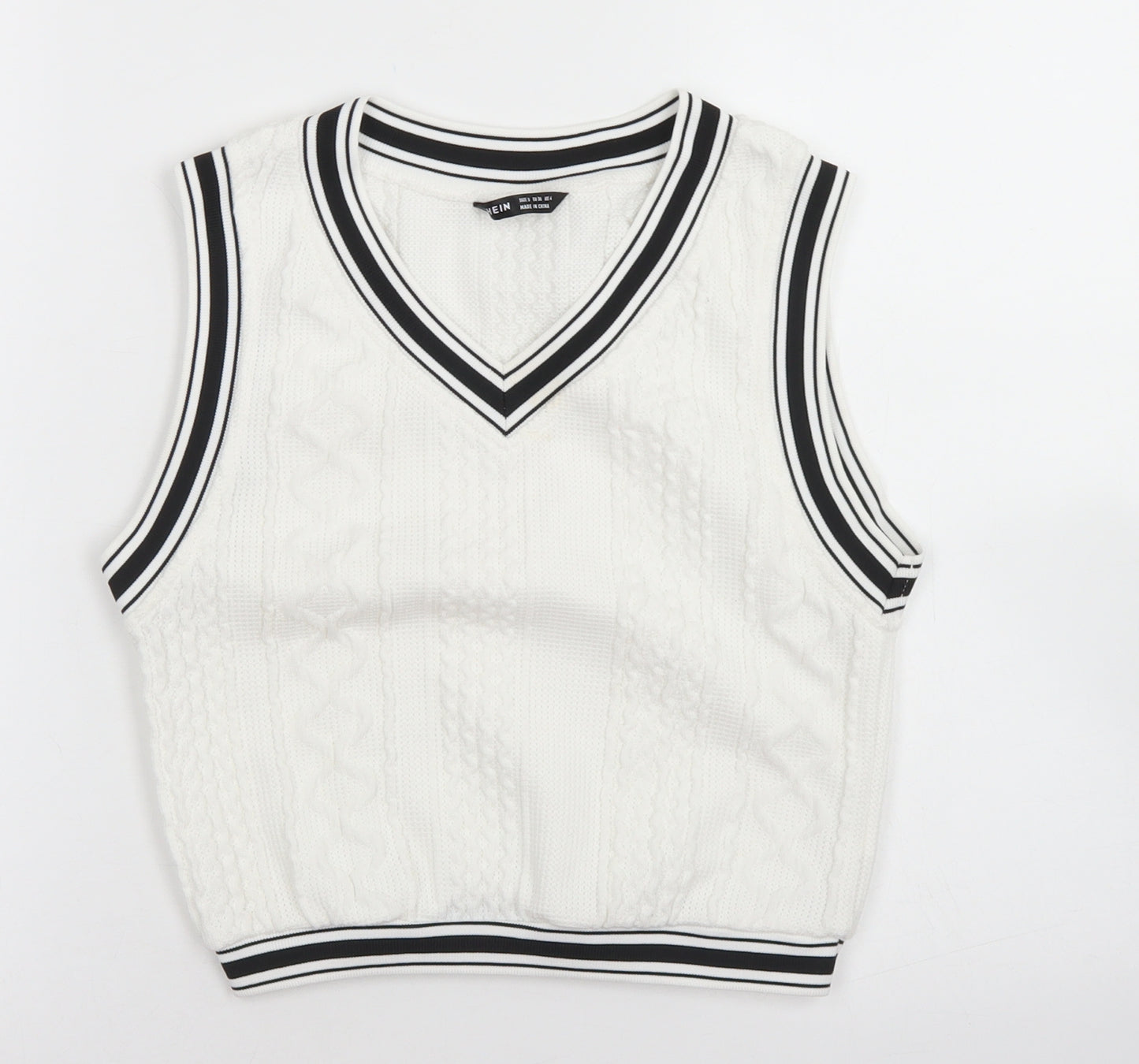 SheIn Womens White V-Neck  Polyester Vest Jumper Size S   - Cropped