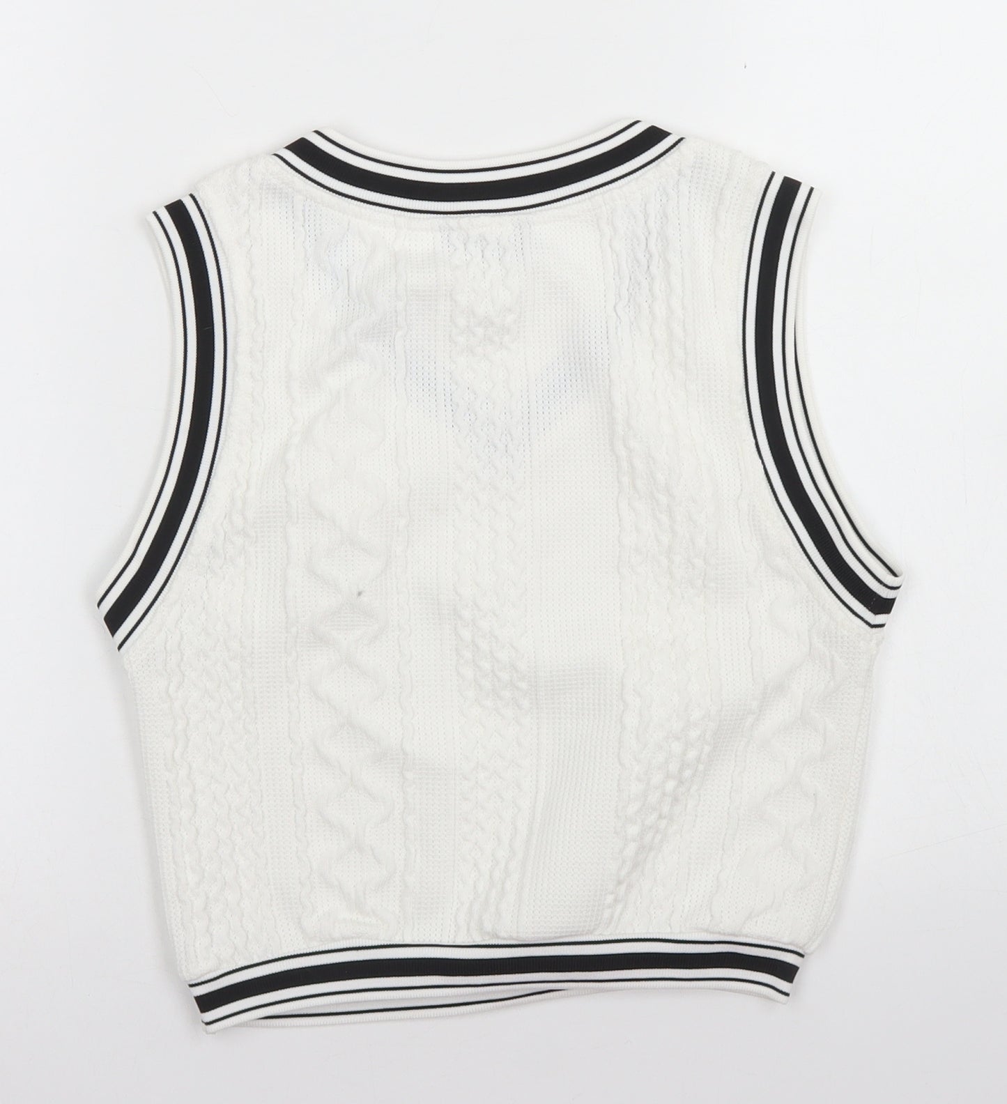 SheIn Womens White V-Neck  Polyester Vest Jumper Size S   - Cropped