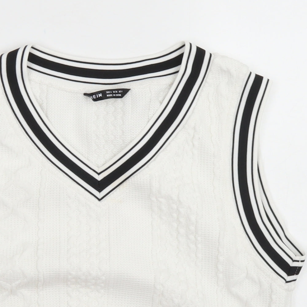 SheIn Womens White V-Neck  Polyester Vest Jumper Size S   - Cropped