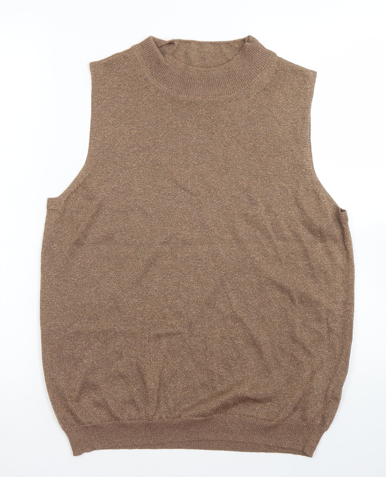 M&S Womens Brown Crew Neck  Viscose Vest Jumper Size 16