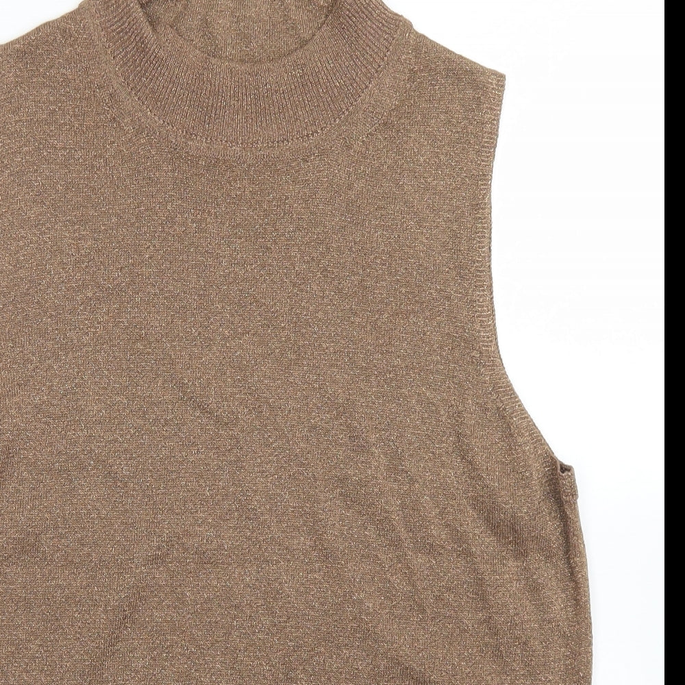 M&S Womens Brown Crew Neck  Viscose Vest Jumper Size 16