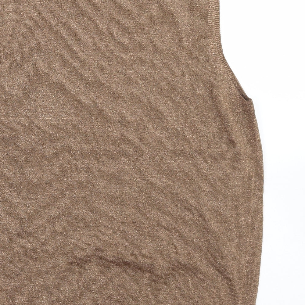 M&S Womens Brown Crew Neck  Viscose Vest Jumper Size 16