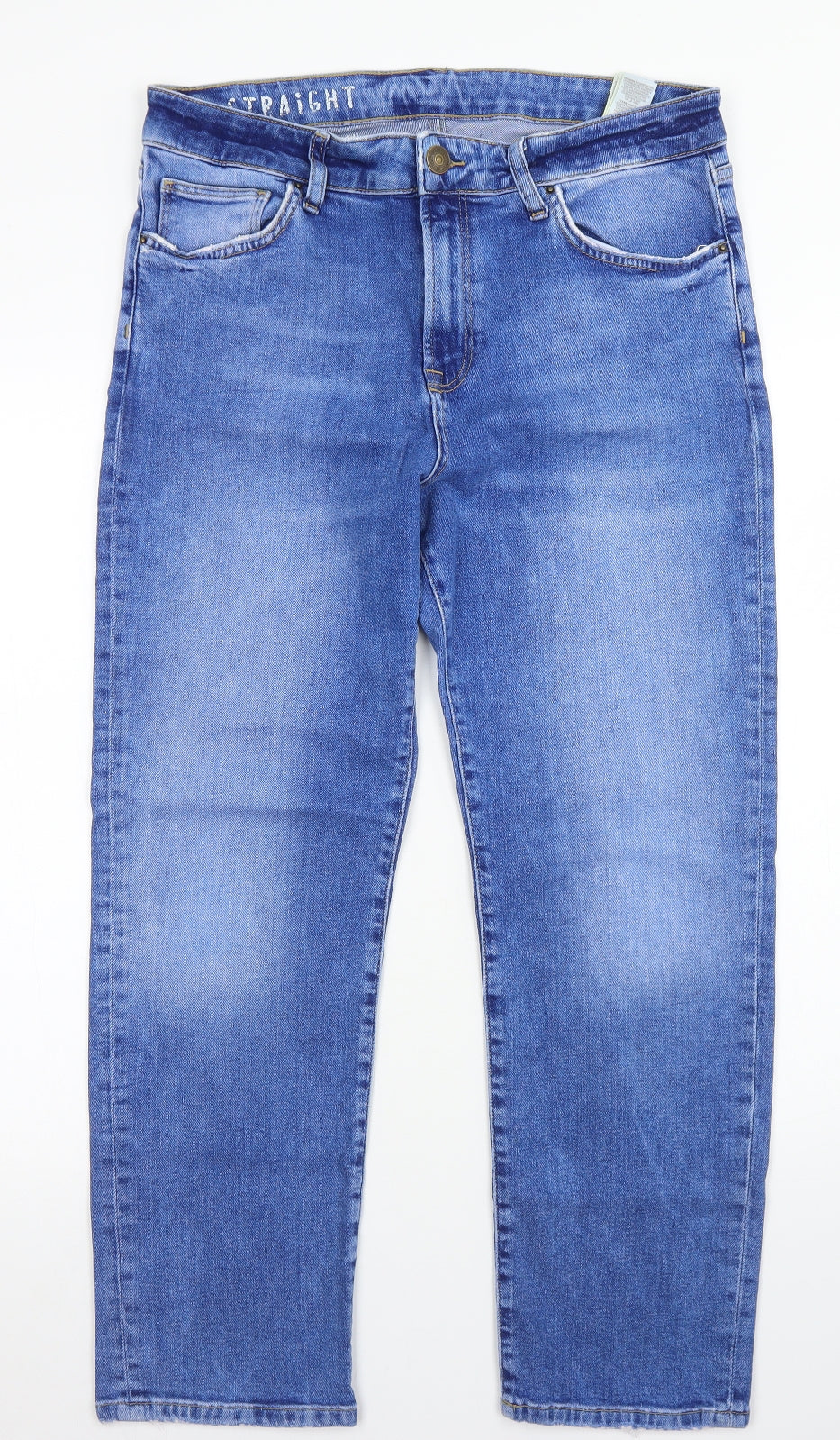 M&S Womens Blue  Cotton Straight Jeans Size 14 L26 in Regular Button