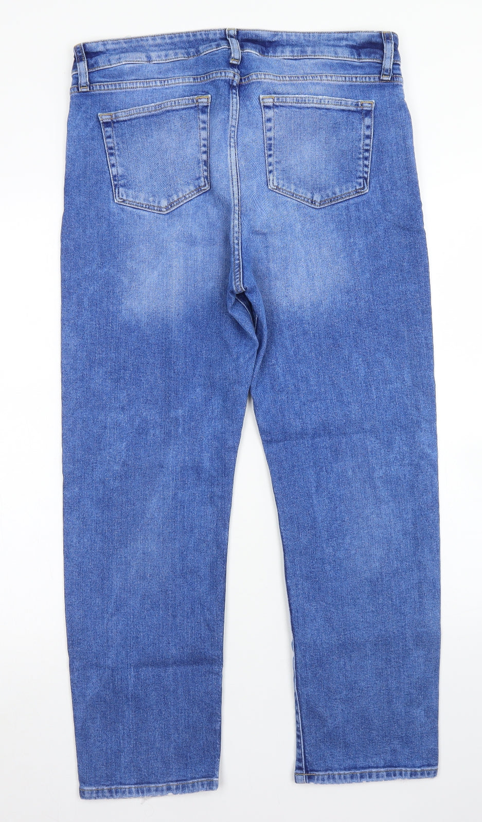 M&S Womens Blue  Cotton Straight Jeans Size 14 L26 in Regular Button
