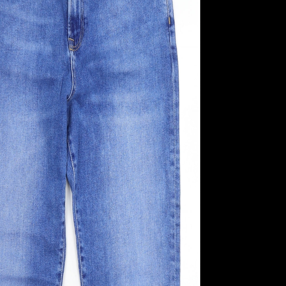 M&S Womens Blue  Cotton Straight Jeans Size 14 L26 in Regular Button