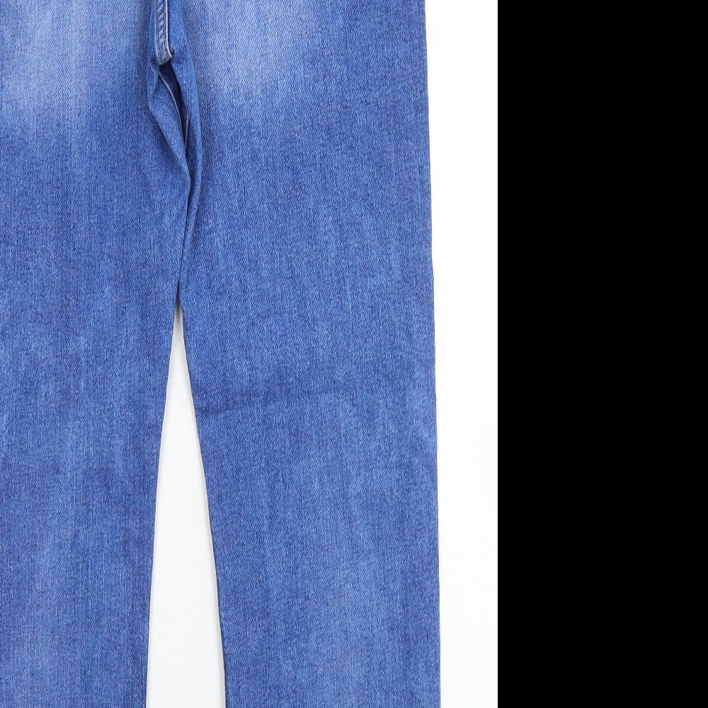M&S Womens Blue  Cotton Straight Jeans Size 14 L26 in Regular Button