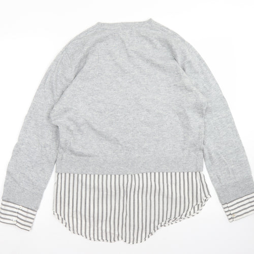 H&M Womens Grey Striped Cotton Basic Blouse Size XS Crew Neck