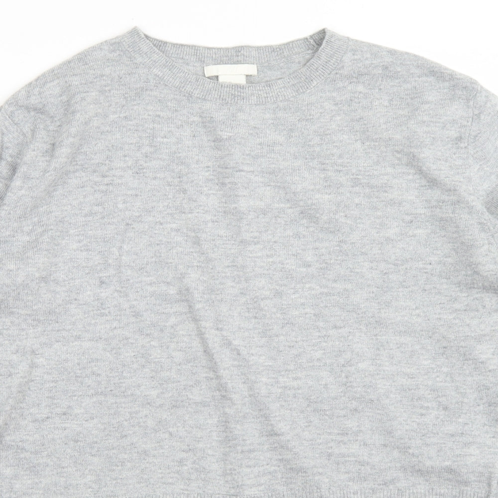 H&M Womens Grey Striped Cotton Basic Blouse Size XS Crew Neck