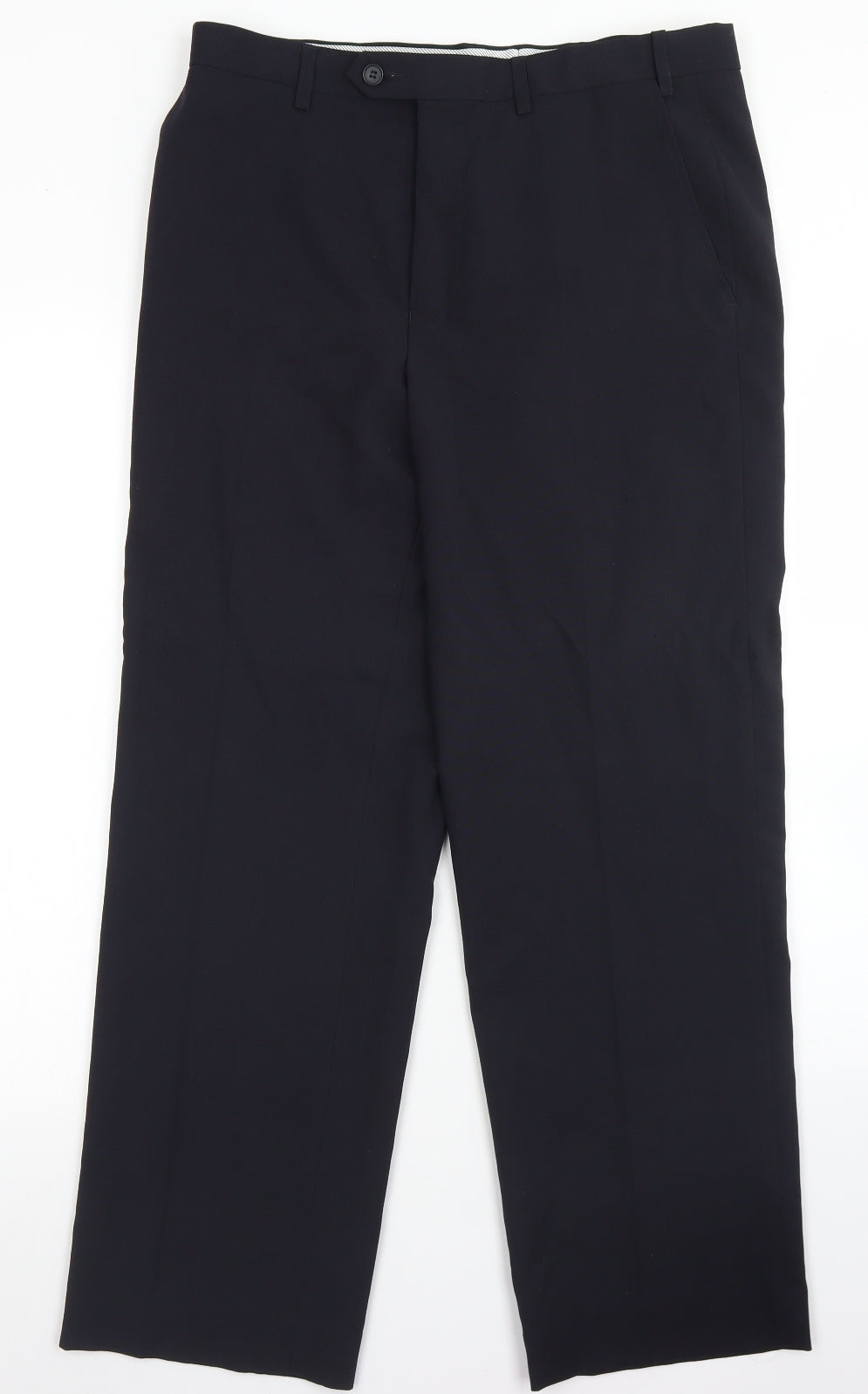 M&S Mens Black  Polyester Dress Pants Trousers Size 32 in L30 in Regular Button