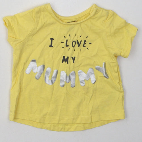 F&F Girls Yellow  Cotton Basic T-Shirt Size 3-6 Months Crew Neck Pullover - i love my mummy