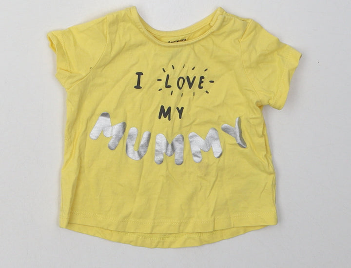 F&F Girls Yellow Cotton Basic T-Shirt Size 3-6 Months Crew Neck Pullover - i love my mummy