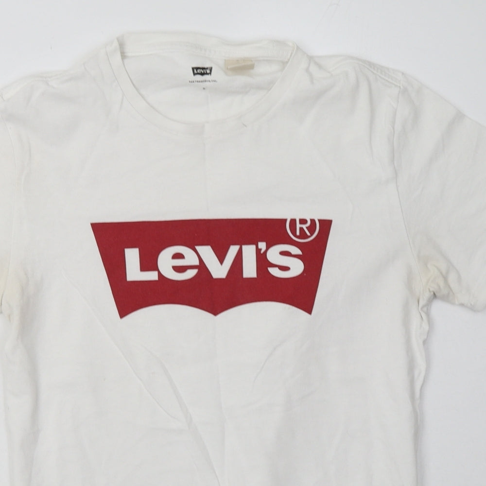 Signature by Levi Strauss & Co. Mens White  Cotton  T-Shirt Size S Crew Neck