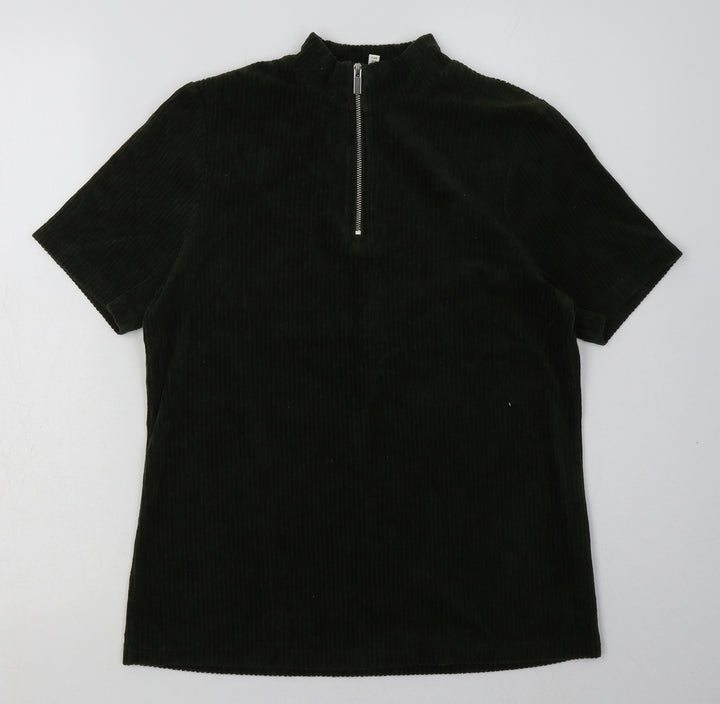River Island Womens Green  Cotton Basic T-Shirt Size 10 High Neck