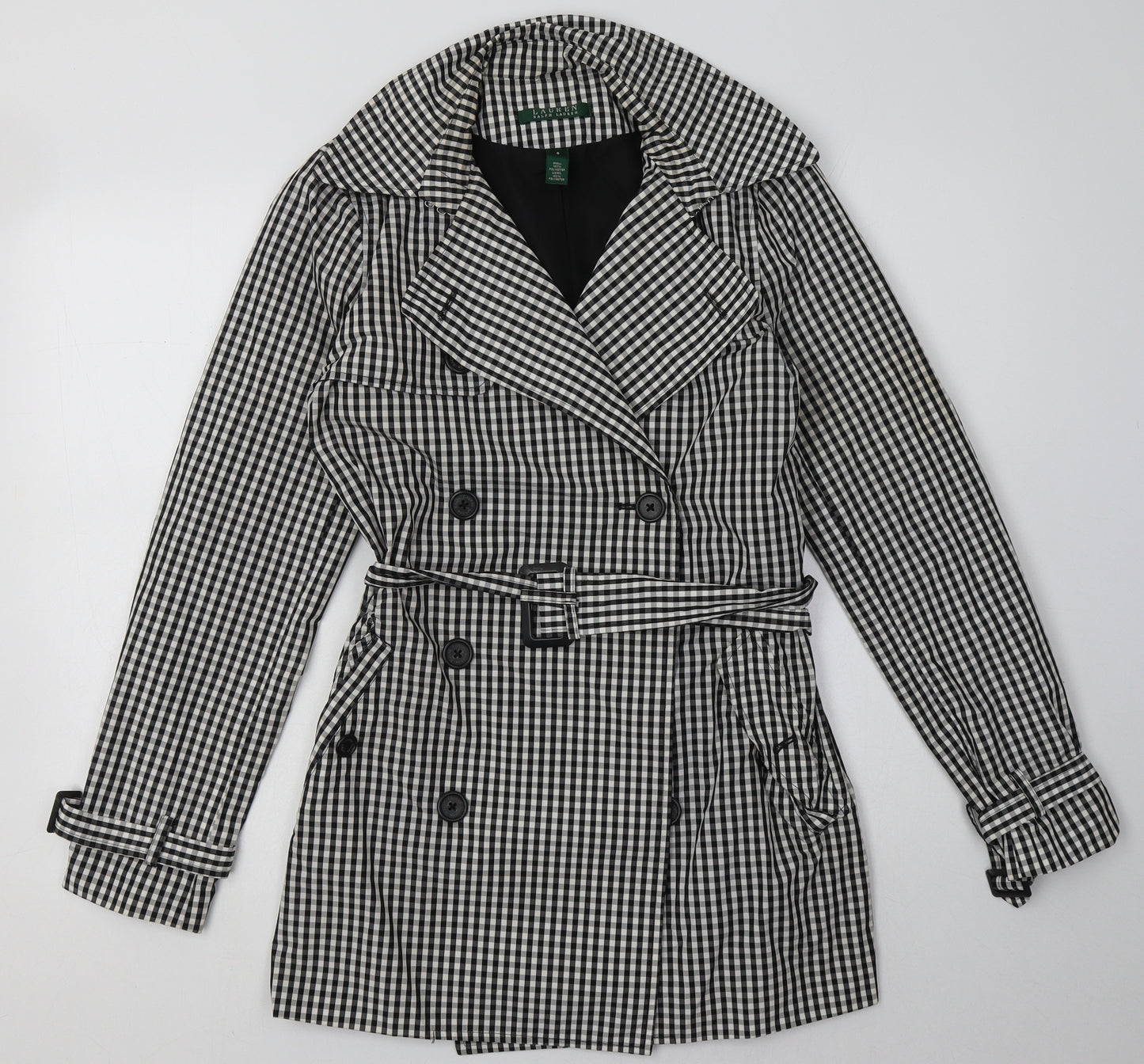 Ralph Lauren Womens White Check  Overcoat Coat Size S  Button