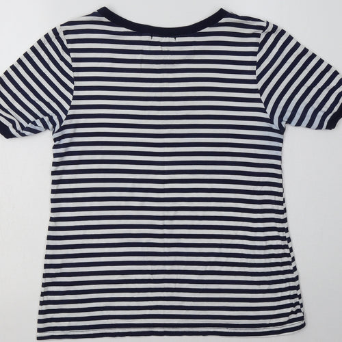 Boohoo Womens Blue Striped Viscose Basic T-Shirt Size 8 Crew Neck