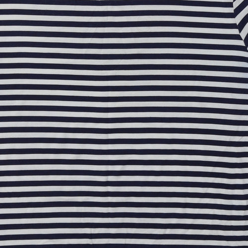 Boohoo Womens Blue Striped Viscose Basic T-Shirt Size 8 Crew Neck