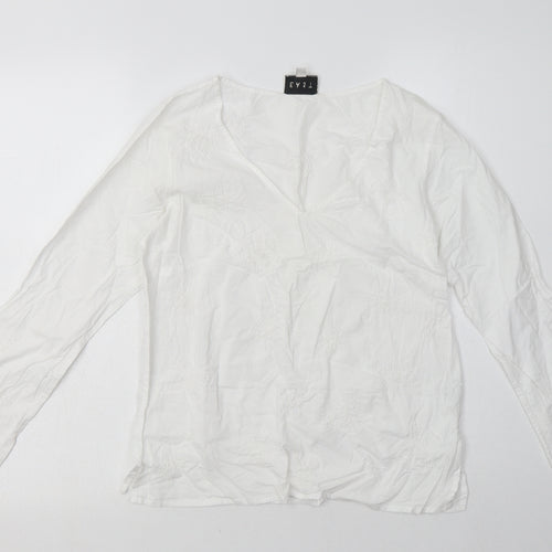 EAST Womens White Geometric Cotton Pullover Sweatshirt Size 10  Pullover