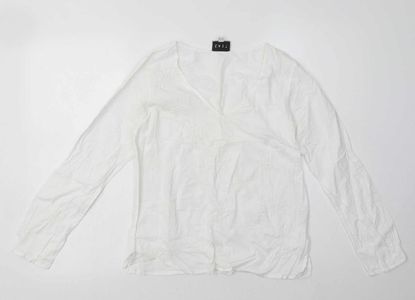 EAST Womens White Geometric Cotton Pullover Sweatshirt Size 10  Pullover