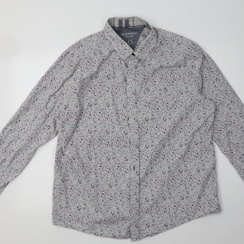 Debenhams Mens Grey Geometric Cotton  Button-Up Size XL Collared Button