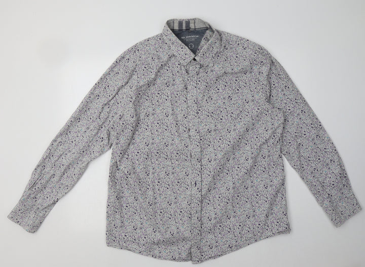 Debenhams Mens Grey Geometric Cotton  Button-Up Size XL Collared Button