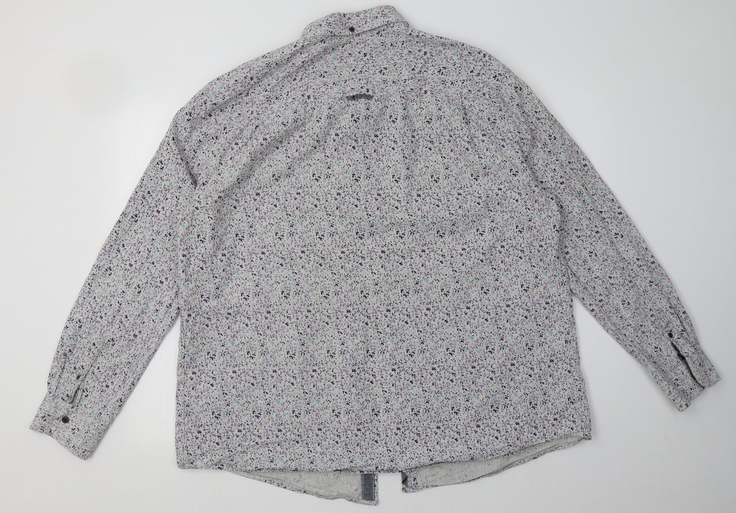 Debenhams Mens Grey Geometric Cotton  Button-Up Size XL Collared Button