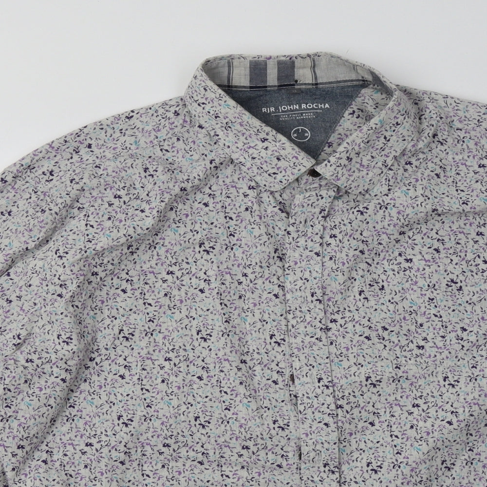 Debenhams Mens Grey Geometric Cotton  Button-Up Size XL Collared Button
