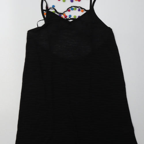 Matalan Womens Black Animal Print Polyester Basic Tank Size XS V-Neck - bobbles on back