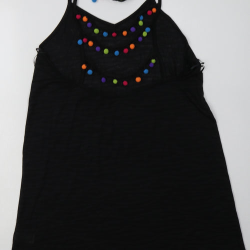 Matalan Womens Black Animal Print Polyester Basic Tank Size XS V-Neck - bobbles on back