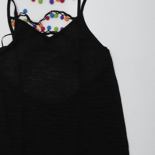 Matalan Womens Black Animal Print Polyester Basic Tank Size XS V-Neck - bobbles on back