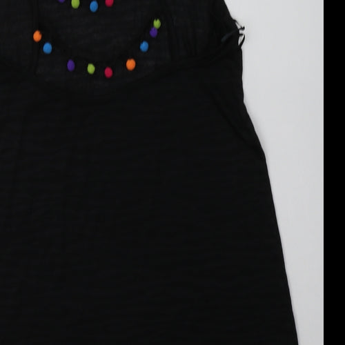 Matalan Womens Black Animal Print Polyester Basic Tank Size XS V-Neck - bobbles on back