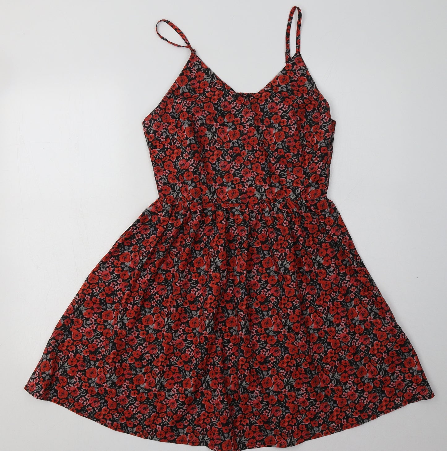 SheIn Womens Red Floral Polyester A-Line  Size XL  V-Neck Zip